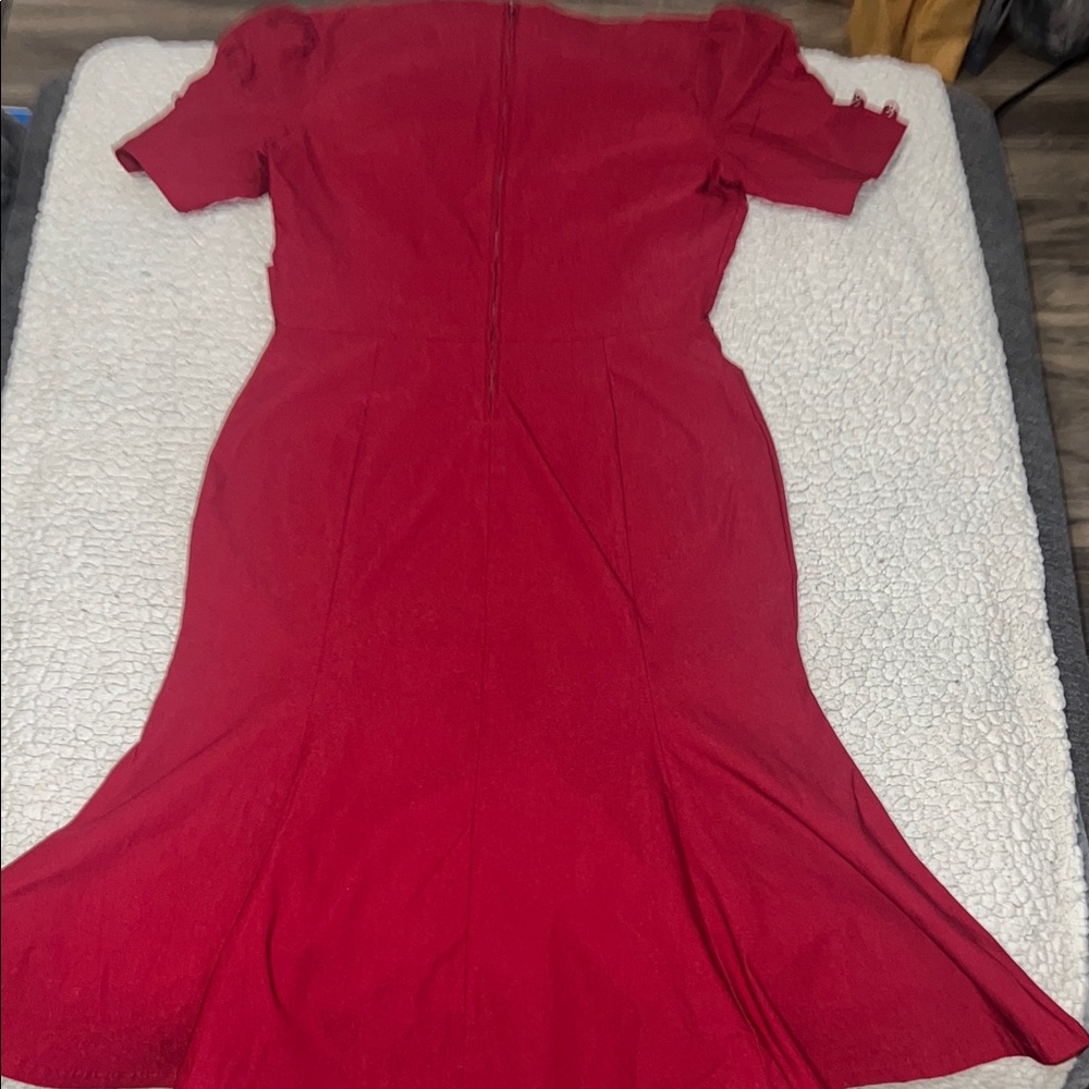 Vintage Cherry Red Midi Dress with BOW - Picture 6 of 7